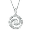 5.0mm Lab-Created Sapphire and Diamond Accent Beaded Circular Wave Pendant in Sterling Silver