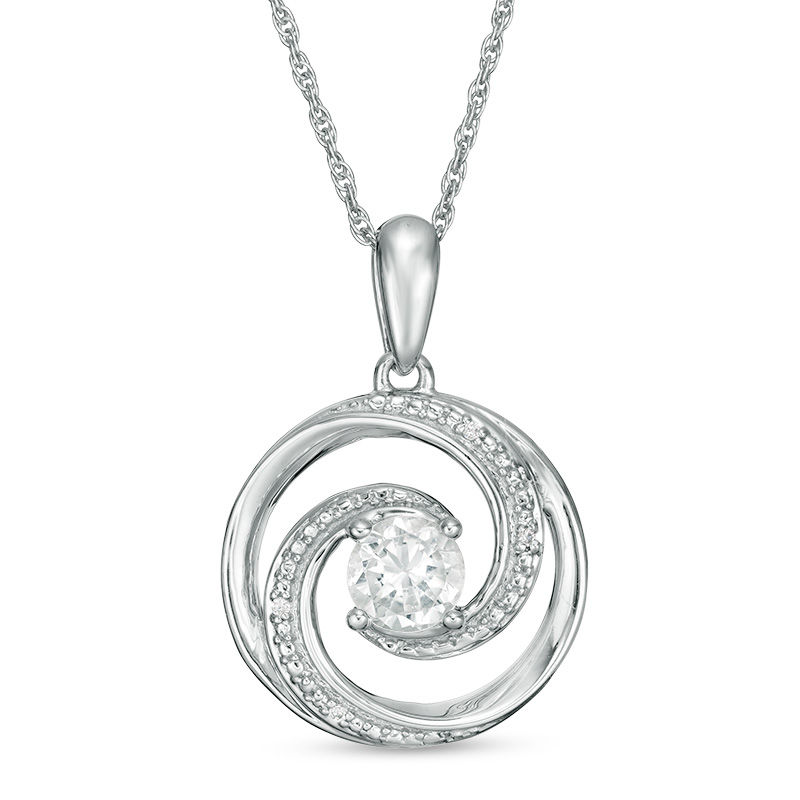5.0mm Lab-Created White Sapphire and Diamond Accent Beaded Circular Wave Pendant in Sterling Silver