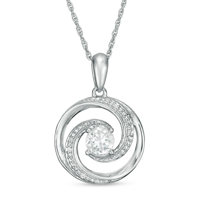 5.0mm Lab-Created Sapphire and Diamond Accent Beaded Circular Wave Pendant in Sterling Silver