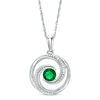 5.0mm Lab-Created Emerald and Diamond Accent Beaded Circular Wave Pendant in Sterling Silver