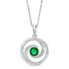 Thumbnail Image 1 of 5.0mm Lab-Created Emerald and Diamond Accent Beaded Circular Wave Pendant in Sterling Silver