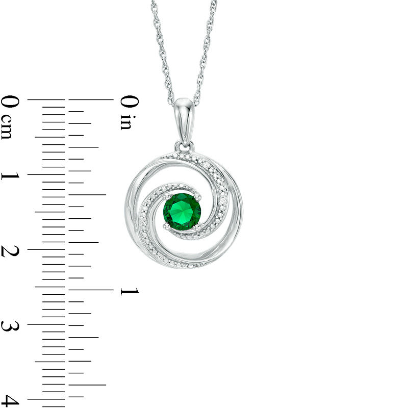 5.0mm Lab-Created Emerald and Diamond Accent Beaded Circular Wave Pendant in Sterling Silver