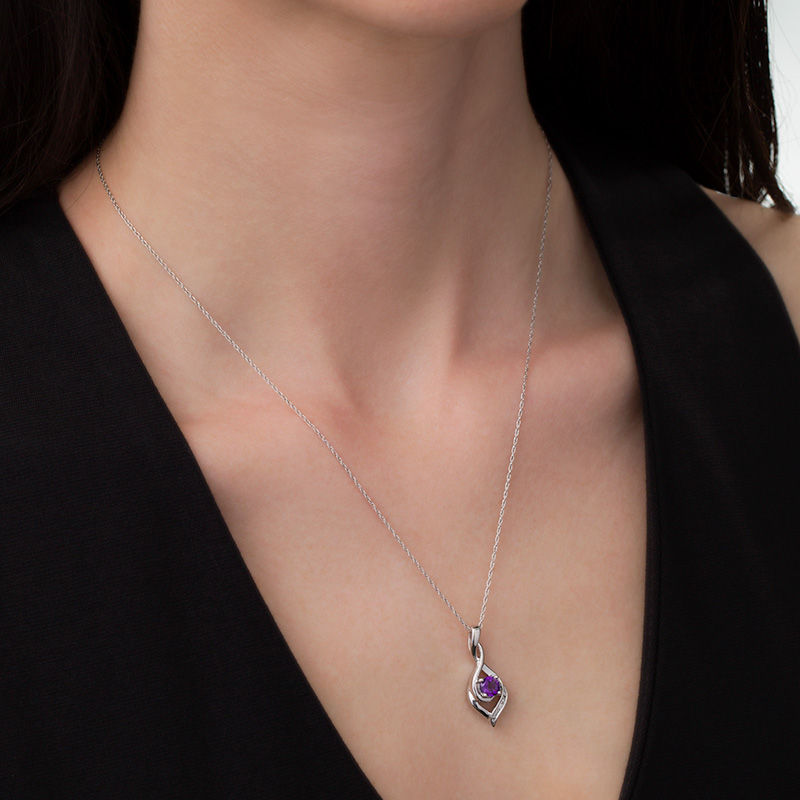 Main Image 2 of 3.0mm Amethyst and Diamond Accent Beaded Infinity Flame Pendant in Sterling Silver