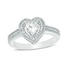 Thumbnail Image 0 of 5.0mm Heart-Shaped Lab-Created White Sapphire and Diamond Accent Beaded Frame Vintage-Style Ring in Sterling Silver