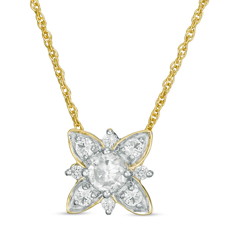 4.3mm Lab-Created White Sapphire Floral Necklace in Sterling Silver with 14K Gold Plate|Peoples Jewellers