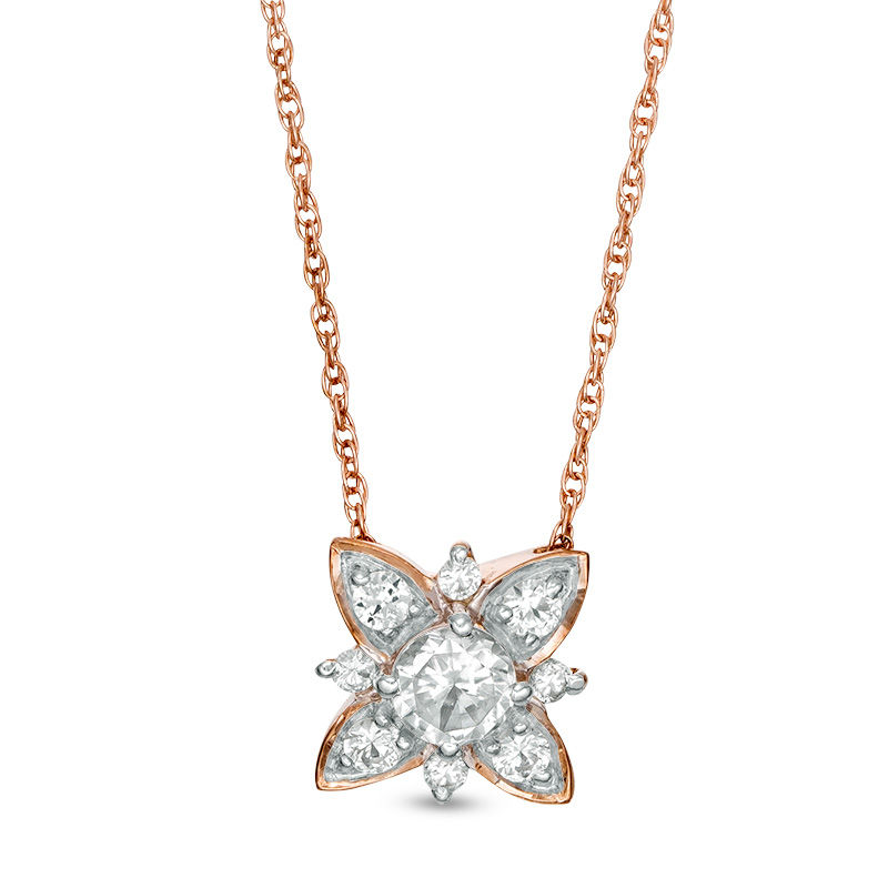 4.3mm Lab-Created White Sapphire Floral Necklace in Sterling Silver with 14K Rose Gold Plate|Peoples Jewellers