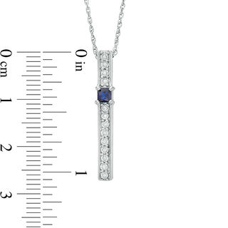 3.0mm Princess-Cut Lab-Created Blue Sapphire and Diamond Accent Bar Pendant in Sterling Silver