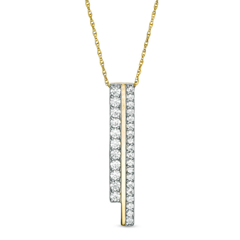Lab-Created White Sapphire Double Bar Pendant in 10K Gold