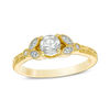 Thumbnail Image 0 of 5.0mm Lab-Created White Sapphire and Diamond Accent Leaf Vintage-Style Ring in 10K Gold