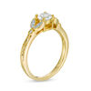 Thumbnail Image 1 of 5.0mm Lab-Created White Sapphire and Diamond Accent Leaf Vintage-Style Ring in 10K Gold