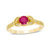 Thumbnail Image 1 of 5.0mm Lab-Created Ruby and Diamond Accent Leaf Vintage-Style Ring in 10K Gold
