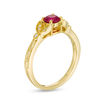 Thumbnail Image 2 of 5.0mm Lab-Created Ruby and Diamond Accent Leaf Vintage-Style Ring in 10K Gold