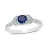 Thumbnail Image 1 of 5.0mm Lab-Created Blue Sapphire and Diamond Accent Leaf Vintage-Style Ring in 10K White Gold