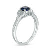 Thumbnail Image 1 of 5.0mm Lab-Created Blue Sapphire and Diamond Accent Leaf Vintage-Style Ring in 10K White Gold