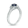 Thumbnail Image 2 of 5.0mm Lab-Created Blue Sapphire and Diamond Accent Leaf Vintage-Style Ring in 10K White Gold