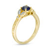 Thumbnail Image 2 of 5.0mm Lab-Created Blue Sapphire and Diamond Accent Leaf Vintage-Style Ring in 10K Gold