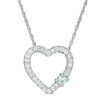 Thumbnail Image 0 of Aquamarine and Lab-Created White Sapphire Heart Pendant in 10K White Gold