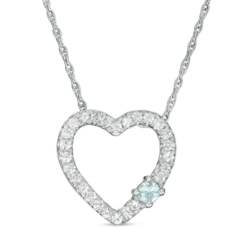 Aquamarine and Lab-Created White Sapphire Heart Pendant in 10K White Gold