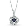Thumbnail Image 1 of 5.0mm Lab-Created Blue Sapphire and 0.087 CT. T.W. Diamond Floral Love Knot Pendant in 10K White Gold
