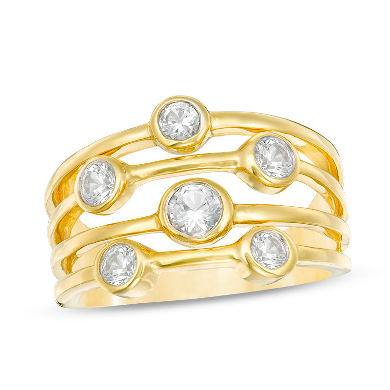 Bezel-Set Lab-Created White Sapphire Multi-Row Ring in Sterling Silver with 14K Gold Plate|Peoples Jewellers