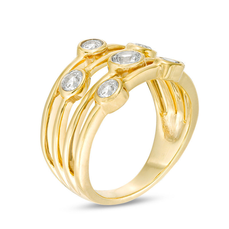 Bezel-Set Lab-Created White Sapphire Multi-Row Ring in Sterling Silver with 14K Gold Plate|Peoples Jewellers