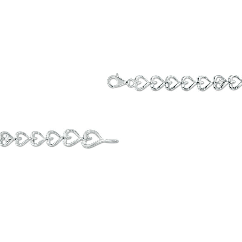Main Image 2 of 4.0mm Lab-Created Blue and White Sapphire Hearts Bracelet in Sterling Silver - 7.5"