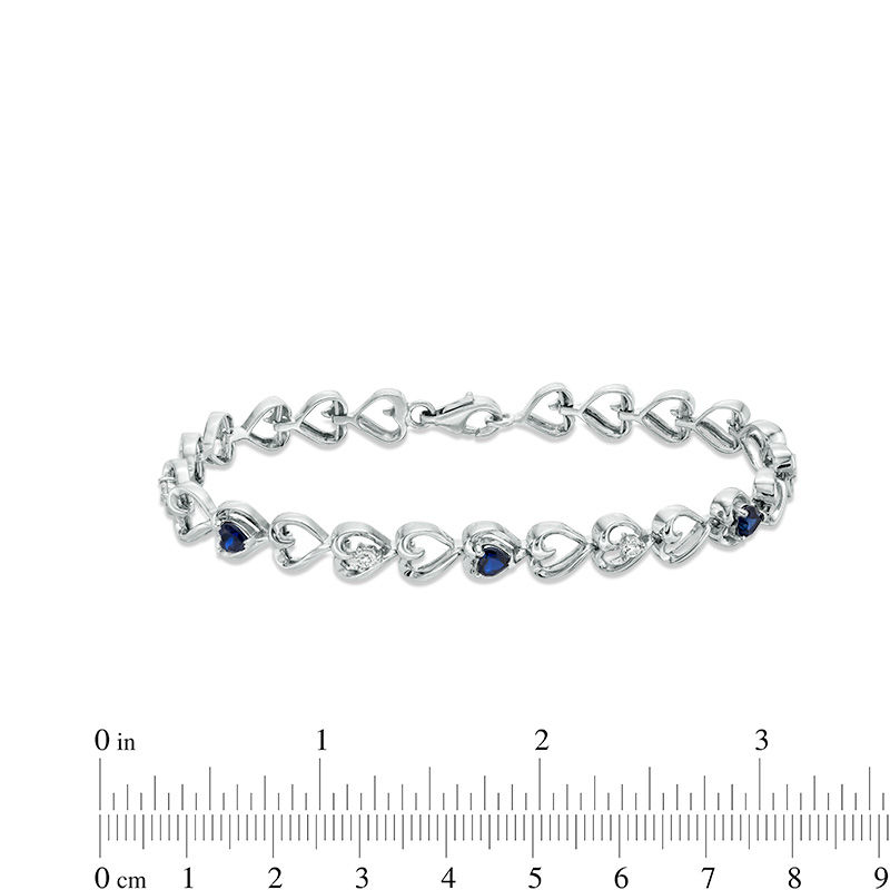 Main Image 3 of 4.0mm Lab-Created Blue and White Sapphire Hearts Bracelet in Sterling Silver - 7.5"
