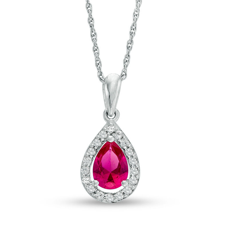 Pear-Shaped Lab-Created Ruby and White Sapphire Frame Pendant in 10K White Gold