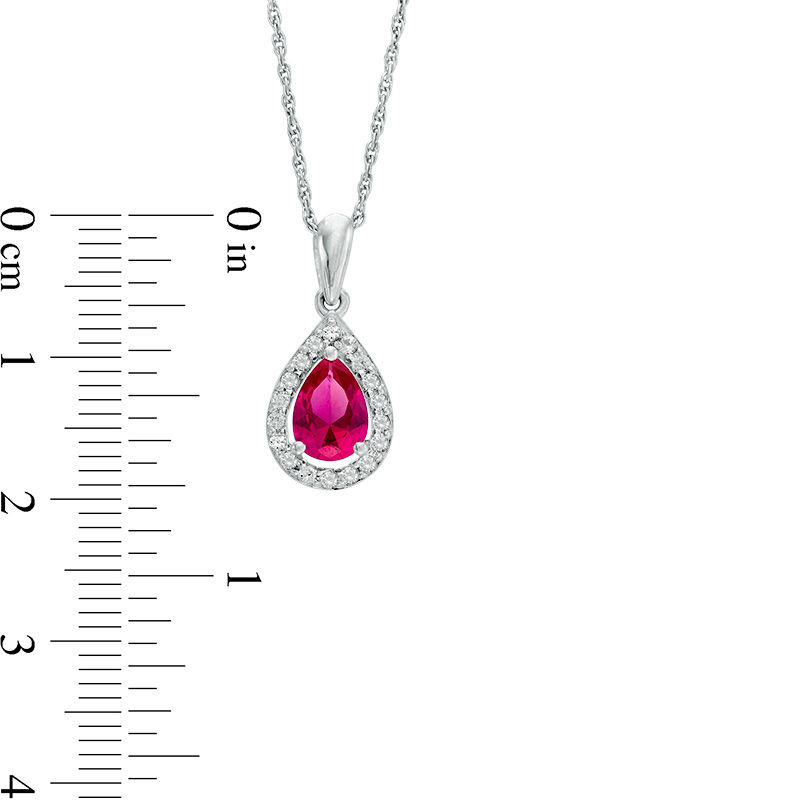 Main Image 2 of Pear-Shaped Lab-Created Ruby and White Sapphire Frame Pendant in 10K White Gold