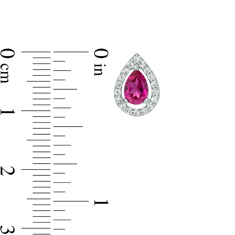 Main Image 2 of Pear-Shaped Lab-Created Ruby and White Sapphire Frame Drop Earrings in 10K White Gold