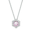 6.0mm Lab-Created Pink and White Sapphire Hexagon Frame Pendant in Sterling Silver