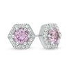 Thumbnail Image 1 of 5.0mm Lab-Created Pink and White Sapphire Hexagon Frame Stud Earrings in Sterling Silver