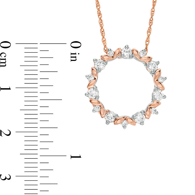 Lab-Created White Sapphire Leaf Motif Circle Pendant in 10K Rose Gold