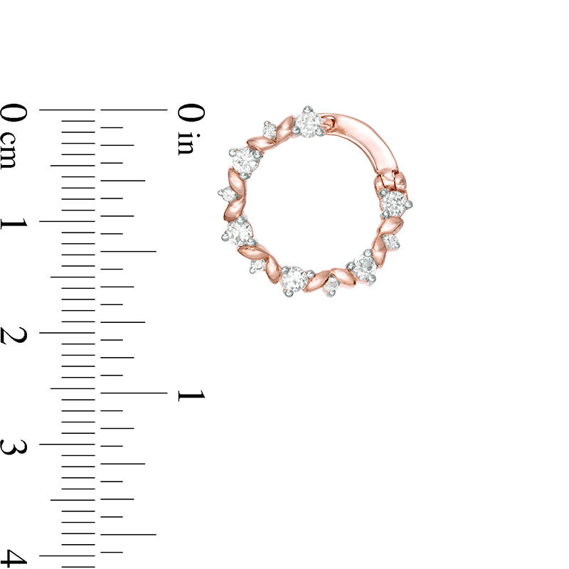 Lab-Created White Sapphire Leaf Motif Circle Hoop Earrings in 10K Rose Gold