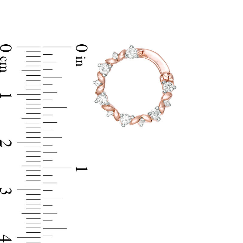 Main Image 2 of Lab-Created White Sapphire Leaf Motif Circle Hoop Earrings in 10K Rose Gold