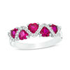 Thumbnail Image 1 of 4.5mm Heart-Shaped Lab-Created Ruby and 0.067 CT. T.W. Diamond Zig-Zag Motif Ring in 10K White Gold