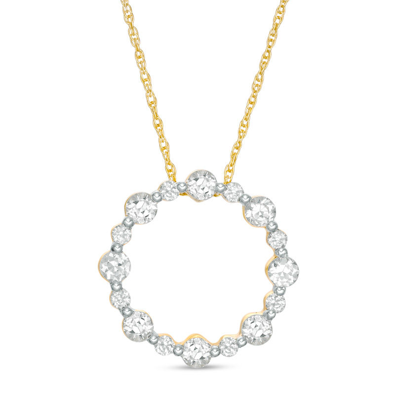 Lab-Created White Sapphire Open Circle Pendant in 10K Gold