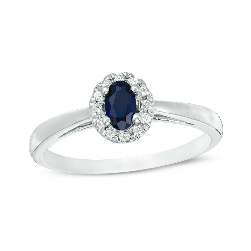 Oval Lab-Created Blue and White Sapphire Frame Ring in 10K White Gold