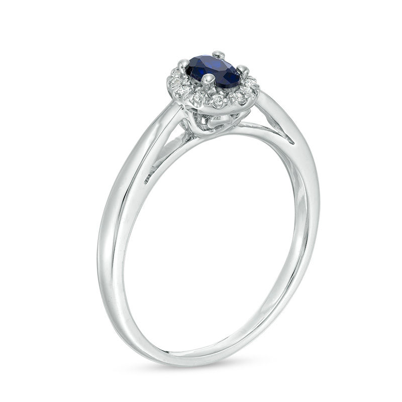 Oval Lab-Created Blue and White Sapphire Frame Ring in 10K White Gold