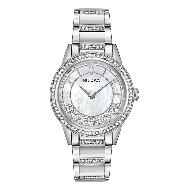 Ladies' Bulova Turnstyle Crystal Accent Watch with Mother-of-Pearl Dial (Model: 96L257)|Peoples Jewellers