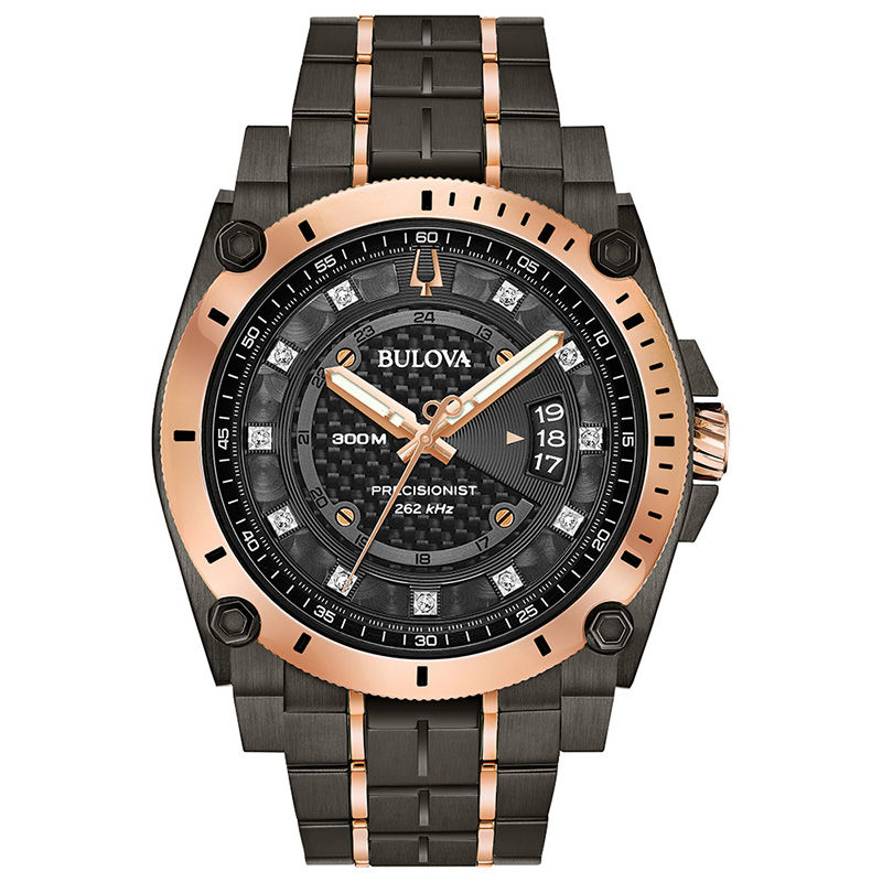 Men's Bulova Precisionist 0.04 CT. T.W. Diamond Two-Tone IP Watch with Black Dial (Model: 98D149)|Peoples Jewellers