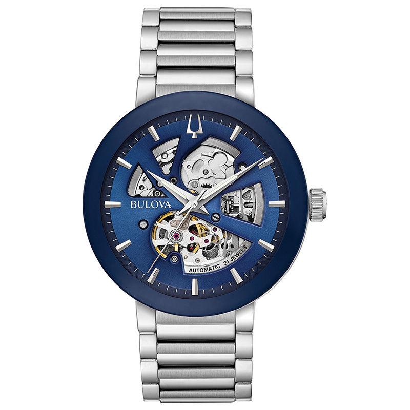 Men's Bulova Modern Automatic Watch with Blue Skeleton Dial (Model: 96A204)|Peoples Jewellers