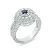 Thumbnail Image 2 of 3.5mm Blue Sapphire and 0.38 CT. T.W. Diamond Ornate Lattice Frame Vintage-Style Ring in 10K White Gold