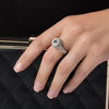 Thumbnail Image 3 of 3.5mm Blue Sapphire and 0.38 CT. T.W. Diamond Ornate Lattice Frame Vintage-Style Ring in 10K White Gold