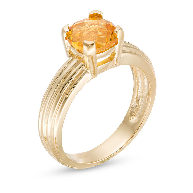 Main Image 2 of 7.0mm Cushion-Shaped Citrine Solitaire Ribbed Shank Ring in 10K Gold