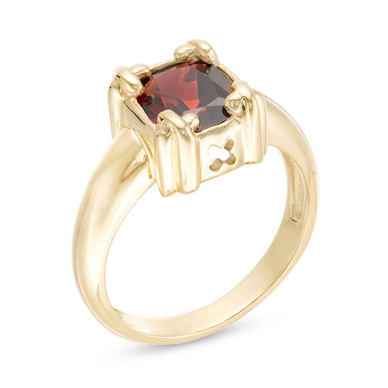 Main Image 2 of Cushion-Cut Garnet "X" Prong Ring in 10K Gold