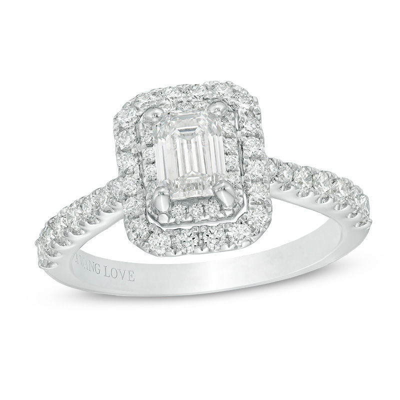 Vera Wang Love Collection 1.29 CT. T.W. Emerald-Cut Diamond Double Frame Engagement Ring in 14K White Gold