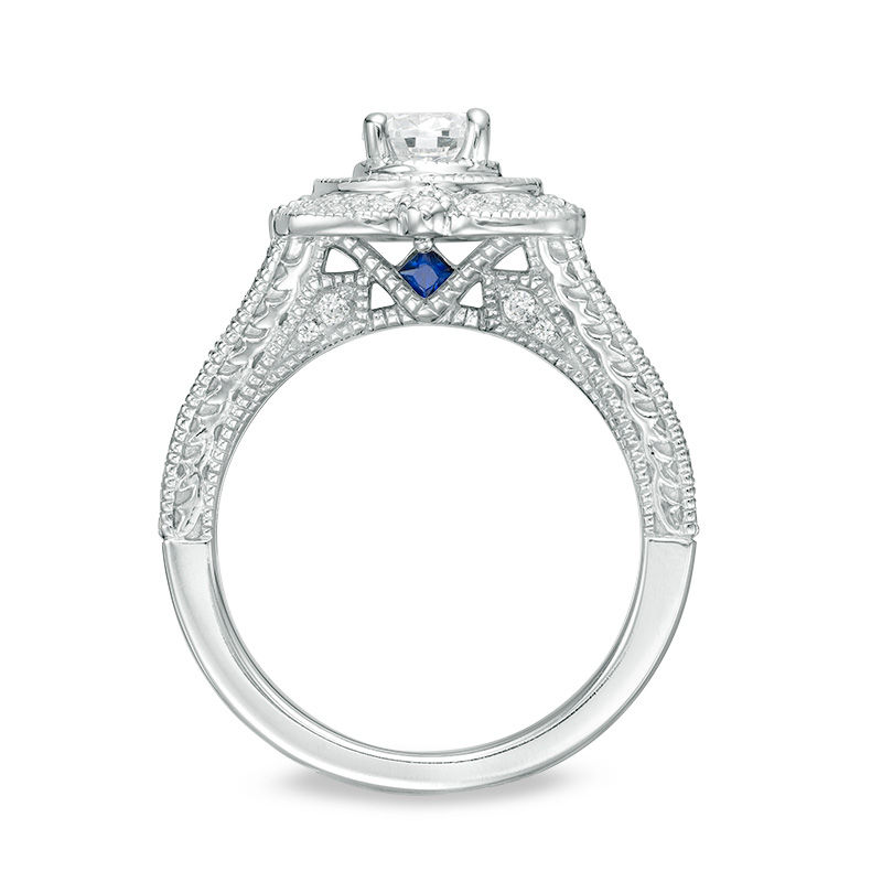 Vera Wang Love Heirloom Collection 0.95 CT. T.W. Diamond Flower Petal Frame Engagement Ring in 14K White Gold