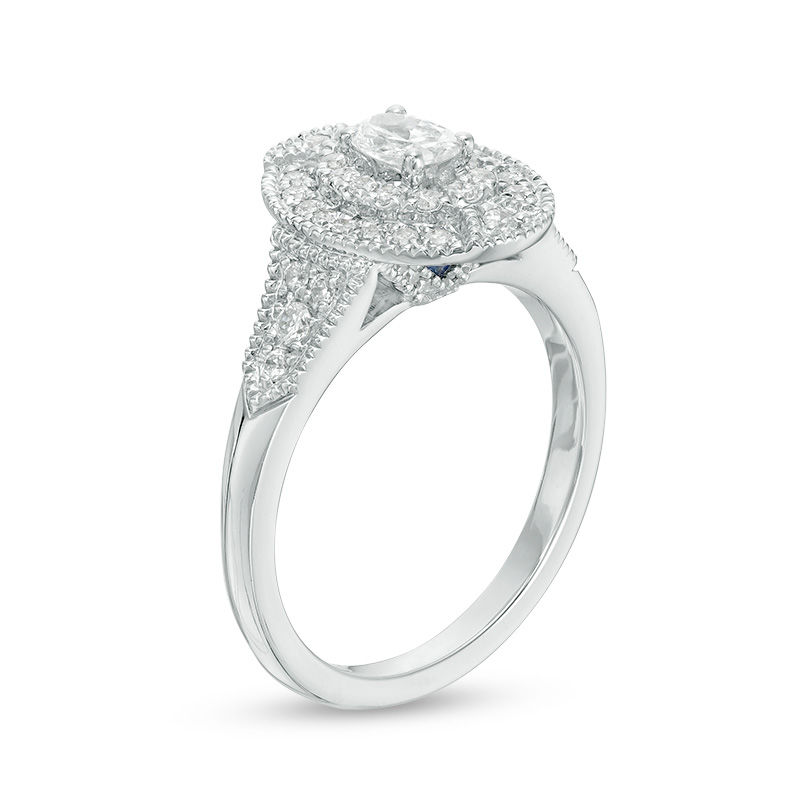 Vera Wang Love Heirloom Collection 0.58 CT. T.W. Oval Diamond Double Frame Engagement Ring in 14K White Gold