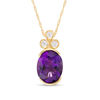 Thumbnail Image 1 of Oval Amethyst and 0.09 CT. T.W. Diamond Tri-Top Pendant in 10K Gold